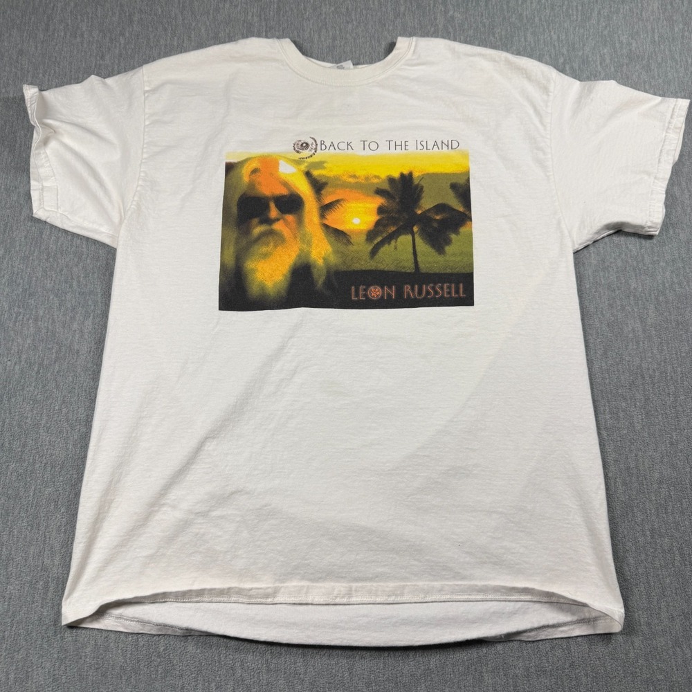 Gildan T-Shirt Men XL White Leon Russell Back To The Island Music Graphic Vintag